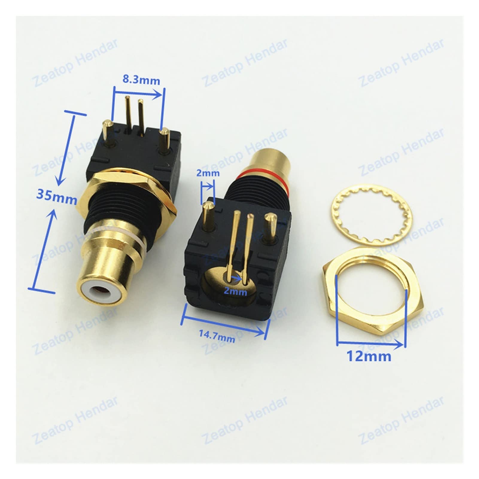 Qingqing Store 20pcs en plaqué Or de Haute qualité en cuivre RCA Jack Femelle terminale Cavalier Connecteur de Socket (Color : 10White 10Red)