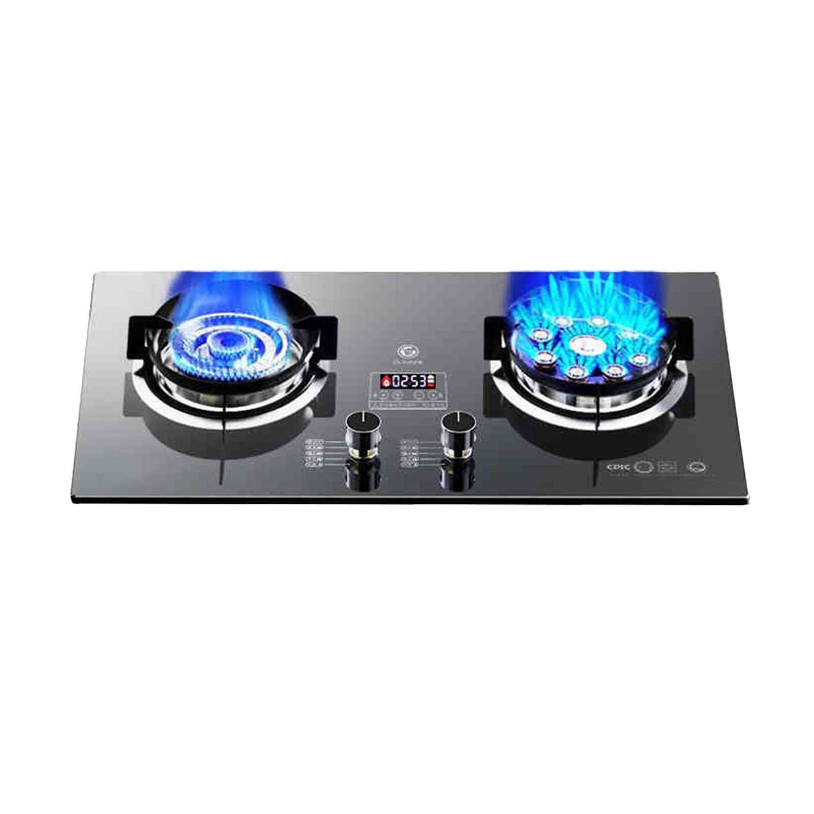 Cocina De Gas De 2 Fuegos, 4,5/5,2 KW, Agarradera De Hierro Fundido Con Protección Contra Llamas, Cocina Independiente De Cristal Negro.(NG)