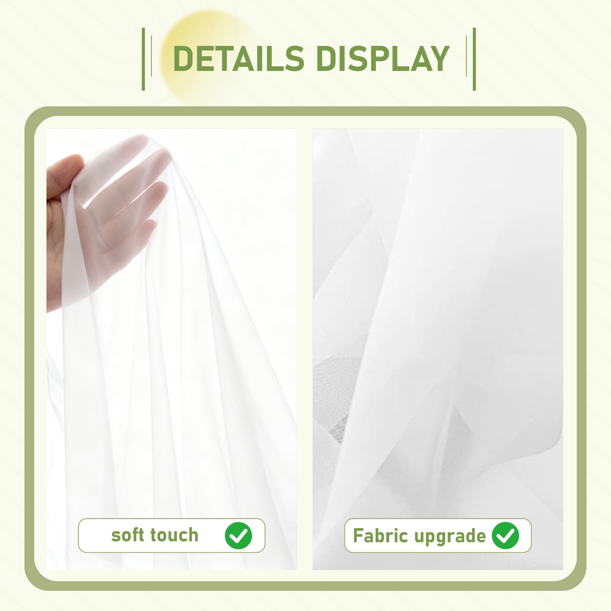 Gardinen Vorhänge mit Ösen 220 x 160 cm Voile Polyester Transparent Wohnzimmer Voile Schlaufenschal Langlebig für Wohnzimmer Schlafzimmer Fenster, Weiß
