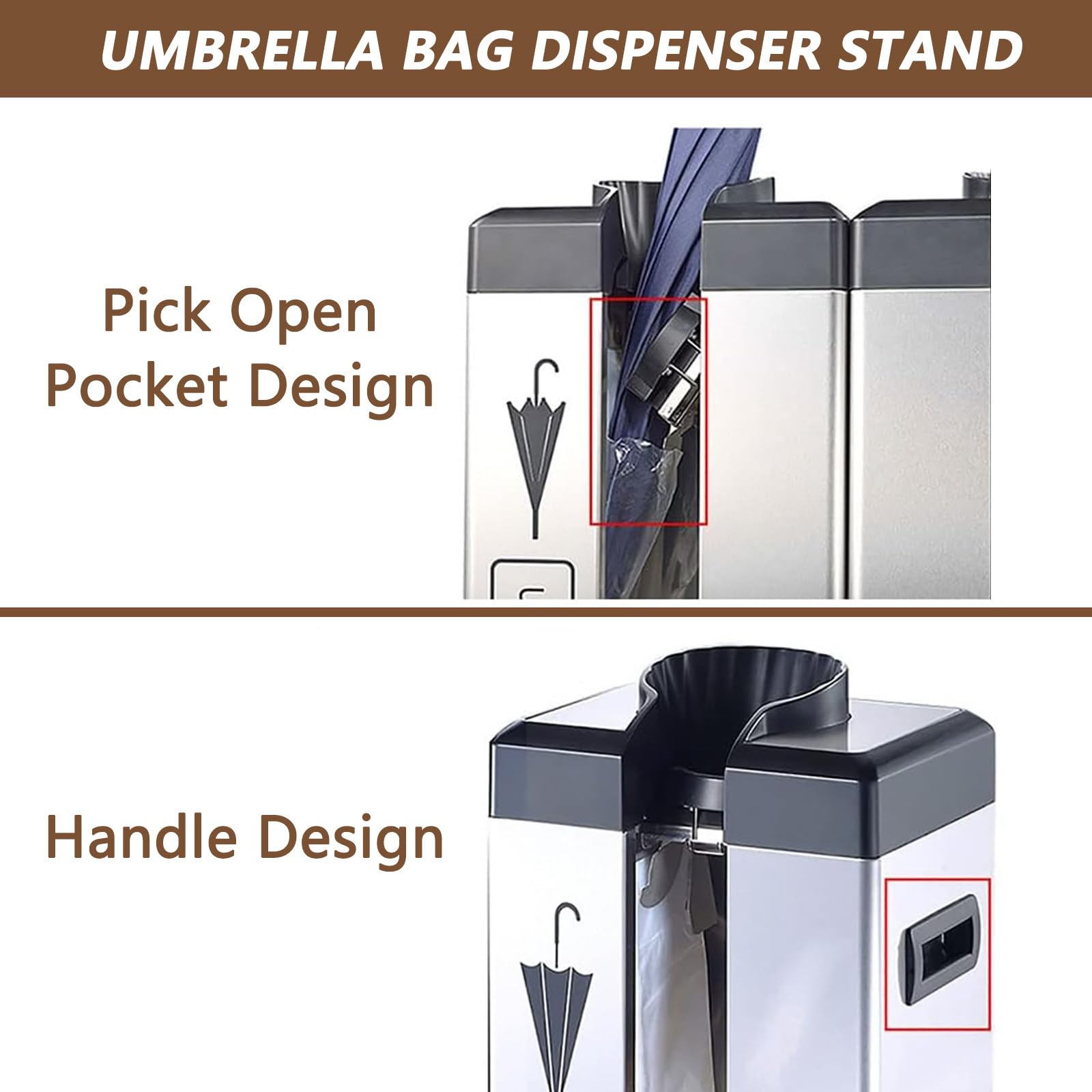 Machine d'emballage de parapluies humides Commerciale avec Distributeur de Sacs sur roulettes pour Bureaux et événements Professionnels. Solution Durable, Pratique et Peu encombrante.