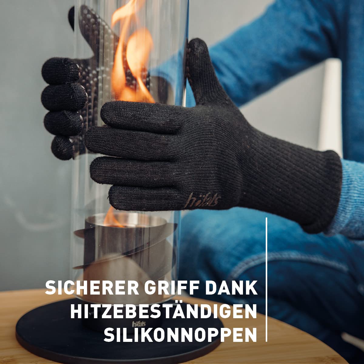 höfats - Rękawice do grilla – odporne na temperaturę do 800°C, ognioodporne rękawice z włókna aramidowego – antypoślizgowa powierzchnia dzięki silikonowym wypustkom – certyfikat zgodności z EN 407 i