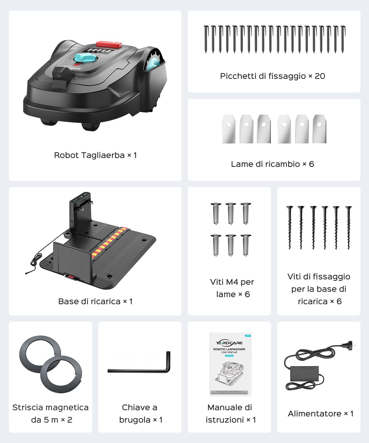 YARDCARE M800Plus Robot Tagliaerba Senza Filo Perimetrale, Posizionamento GPS + 3D Visione, Robot Tosaerba, Modalità di Taglio a U,800 m², App, Rilevamento di 150 Ostacoli,Nero Petrolio