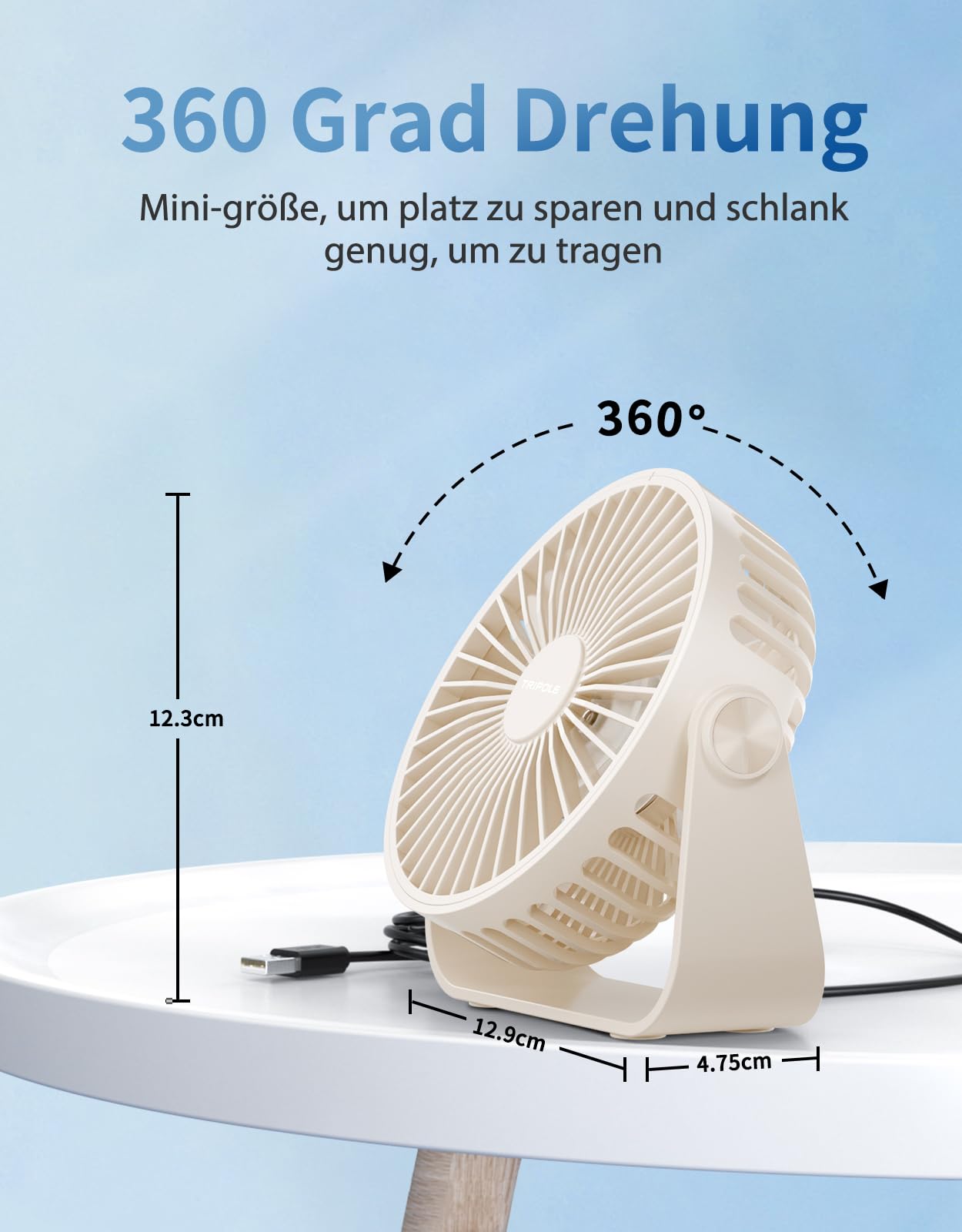 TriPole USB Desk Fan, 3 Speed Adjustable Strong Wind Table Fan - Image 4