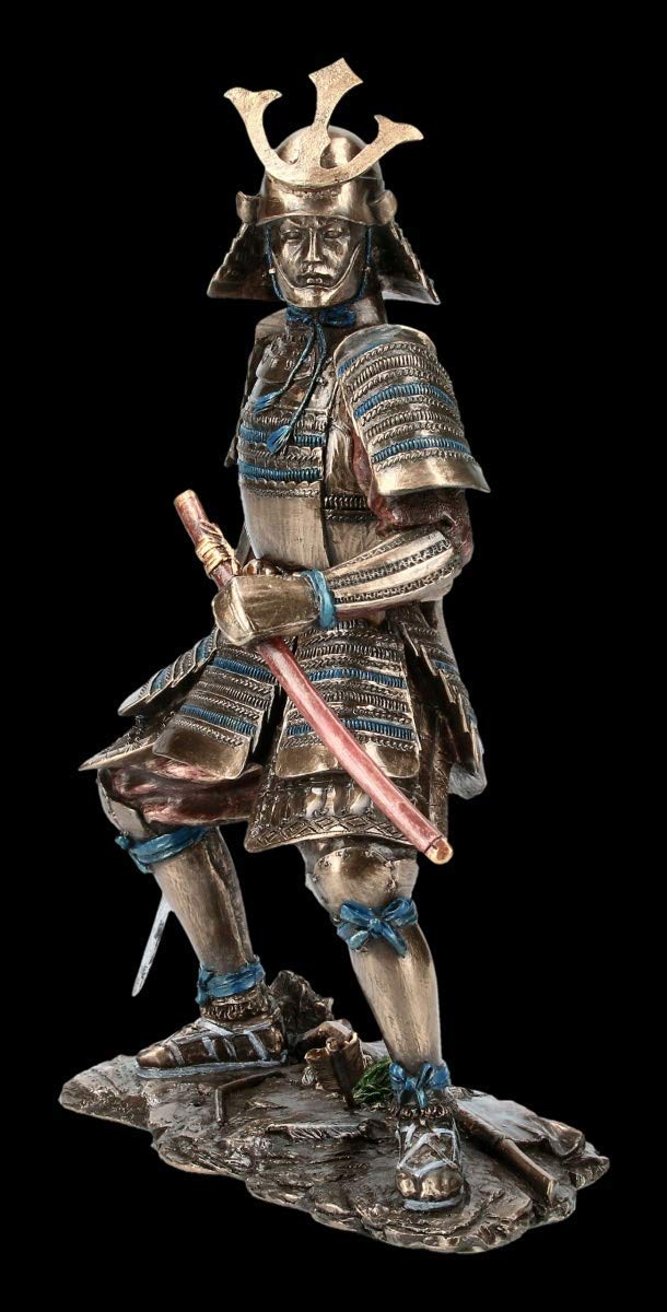Unbekannt Samurai Figurine - Guerrier en Armor avec Deux Epées Japonais Guerrier, Figurine de Décoration, Décoder L'Article, Bronze.optik, H 23 CM