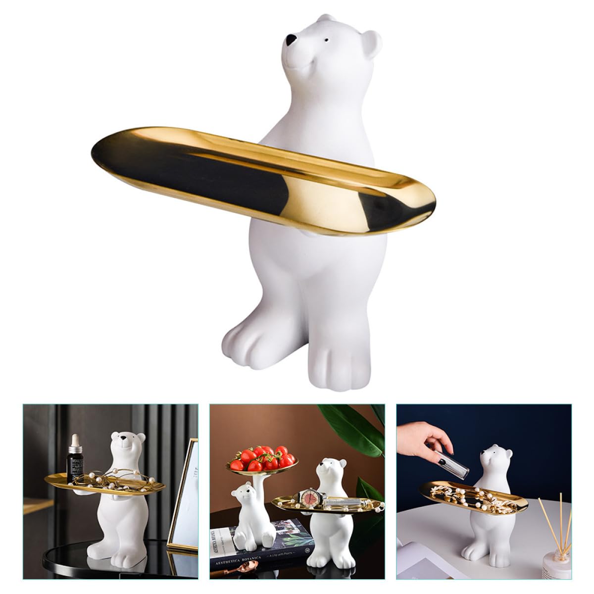 Bandeja Decorativa y Diseño Ligero con Figura de Oso de Resina para Almacenamiento Capacidad Fuerte Adecuado para Dormitorios y Porches