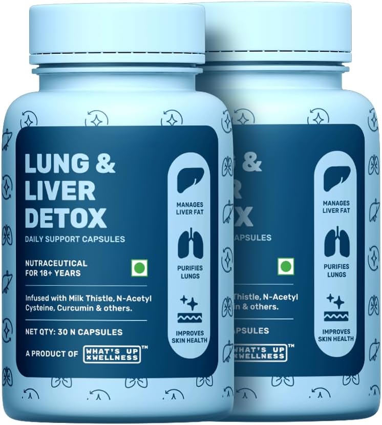 What's Up Wellness Lung & Liver Detox Supplement Capsules with N-Acetyl Cysteine and Milk Thistle, For Fatty Liver, 60 Capsules