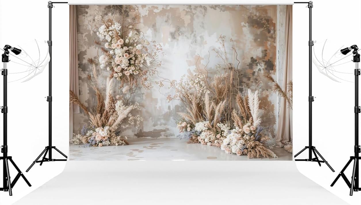 Kate 7×5ft (2.2×1.5m) Grey Wall Flower Photo Backdrop Vintage Style Interior Maternity Photography Background for Photo Studio Photographer Props