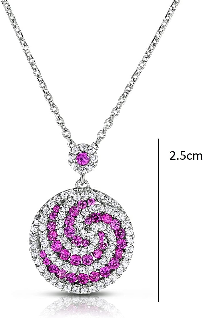 925 Sterling Silver Simulated Ruby Swirl Disc Pendant Necklace - Image 2