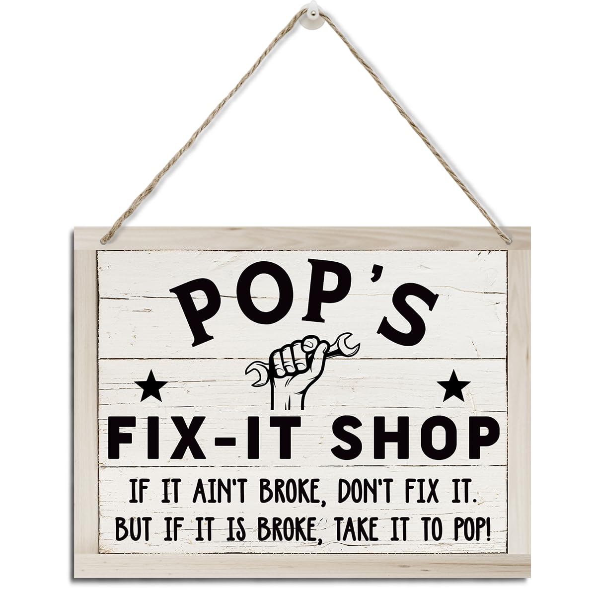 Pop Gifts, Pop Wooden Sign for Father's Day, Rustic Hanging Wood Plaque Sign, Grandpa Workshop Sign, Farmhouse Garage Decor, Pop's Fix-It Shop Hanging Sign - If It is Broke, Take It to Pop