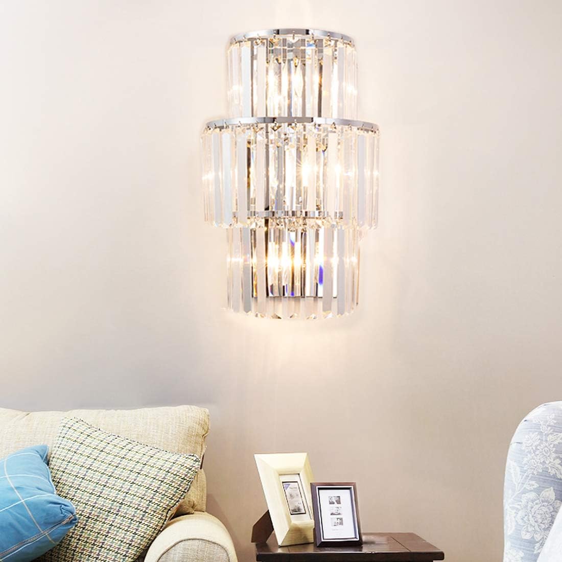 Moooni Crystal Wall Sconces Lighting Night Light for Bedsides Hallway Living Room Farmhouse Chrome L12" x H 16.5" x D 6"