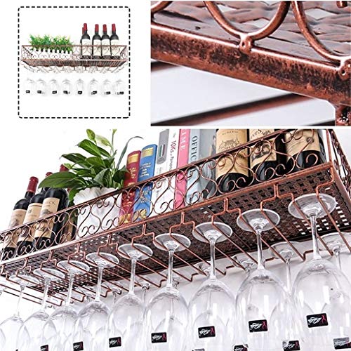 Organisateur de stockage de vin suspendu en métal bronze 120 cm avec porte-verre - 4