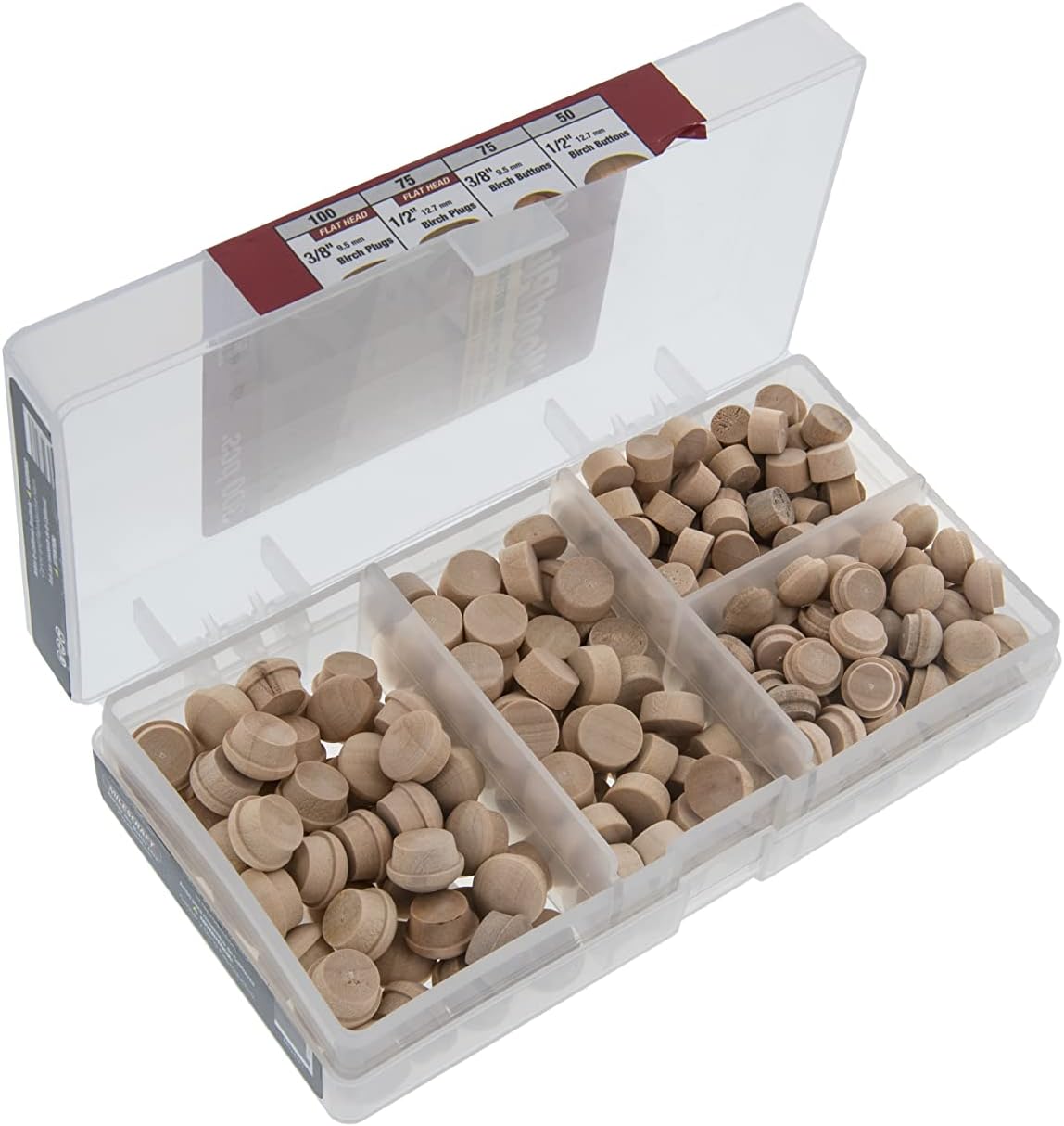Milescraft5347 Wood Plug Kit 300 pcs. - Variety Pack - Assorted 3/8" and 1/2" Wood Plugs and Buttons for Covering Screw Holes- Ideal for Woodworking Projects