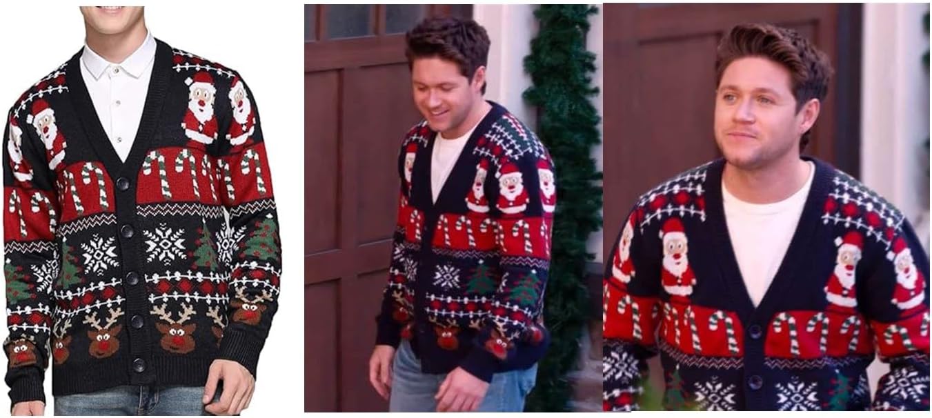 Men's Christmas Rudolph Reindeer Holiday Festive Knitted Sweater Cardigan Cute Ugly Pullover Jumper - Image 2