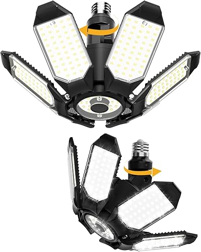 Vista 11 de Adiding - Juego de 4 luces LED de techo para garaje, 40000 lm de brillo, con rosca para casquillo E26 E27, iluminación LED para sótano, 6+1 paneles