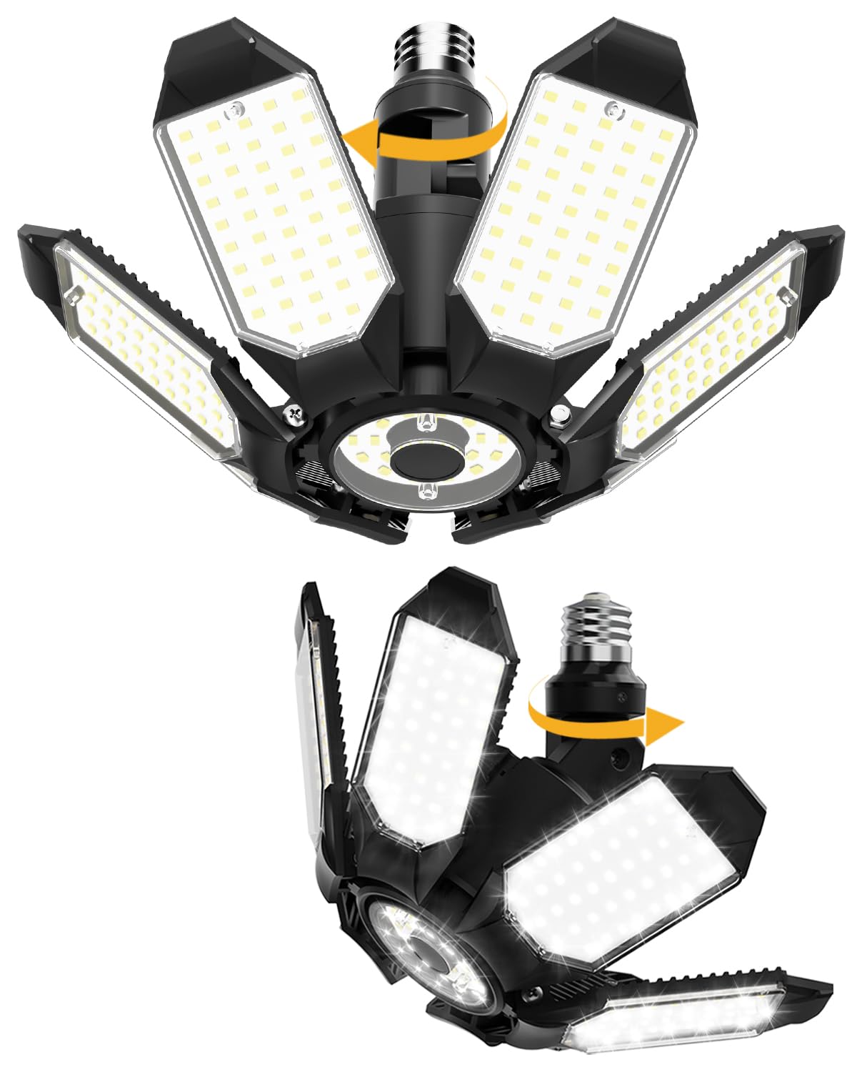 Adiding LED Garage Light Rotatable 2 Pack Bright Basement Shop Ceiling Bay Lighting Fixture w 6 Adjustable Panels