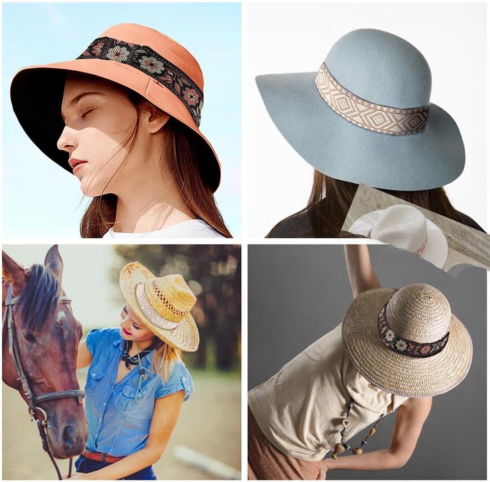 CHGCRAFT 3Styles Cowboy Western Hat Band Hat Bands for Cowboy Cowgirl Hats Accessories Fedora Hat Decoration, Suitable for 58-60cm Hat