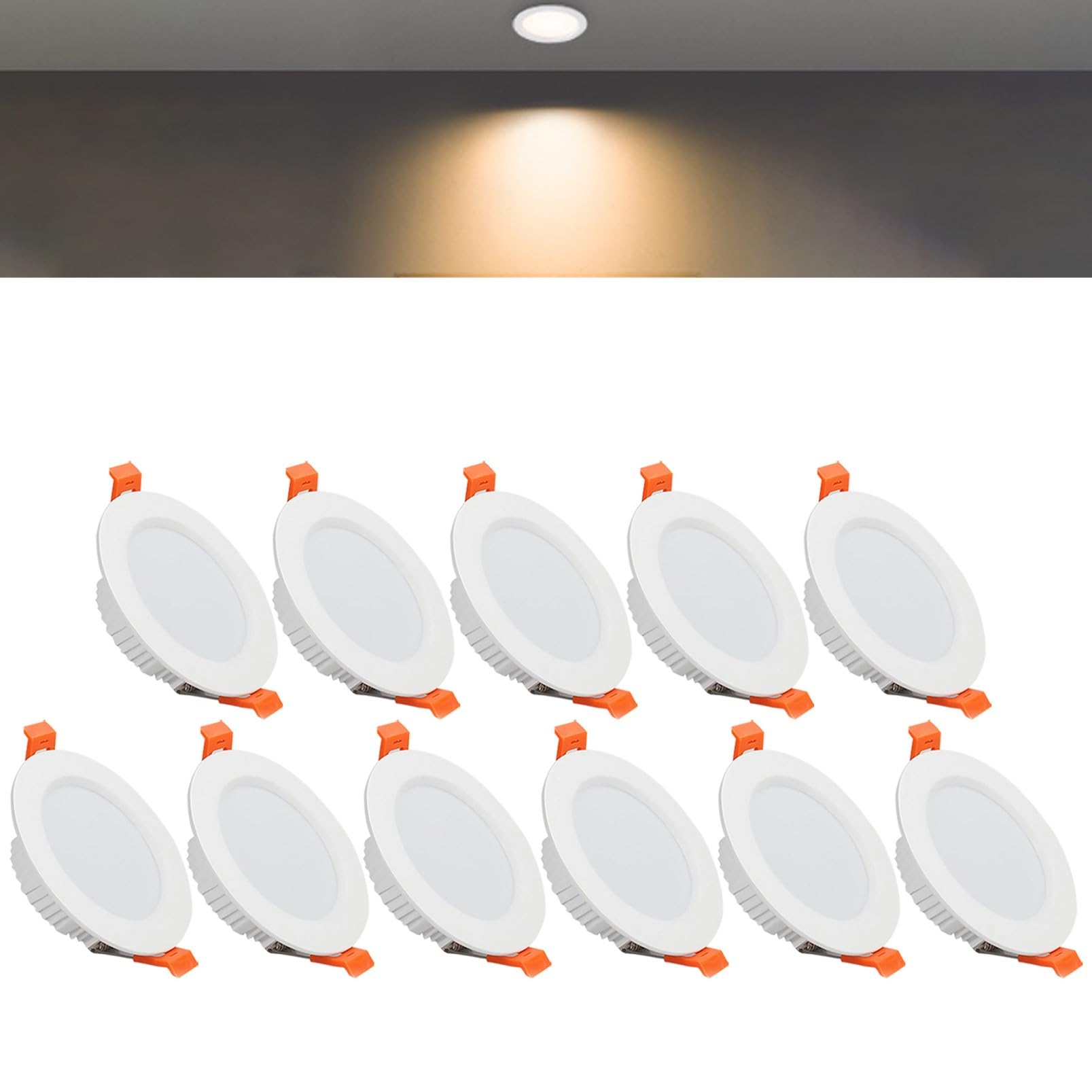 TTiiLoe 9W Round LED Recessed Ceiling Spotlights, 3000K Warm White Ultra Slim Panel Ceiling Light, Cut Φ90-100mm, AC110-240V Downlights for Hallway Stairwell Showroom, 11 Pack