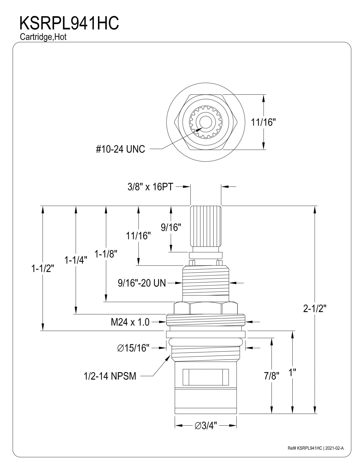 Kingston Brass KSRPL941HC Hot Ceramic Disc Cartridge, 3/8