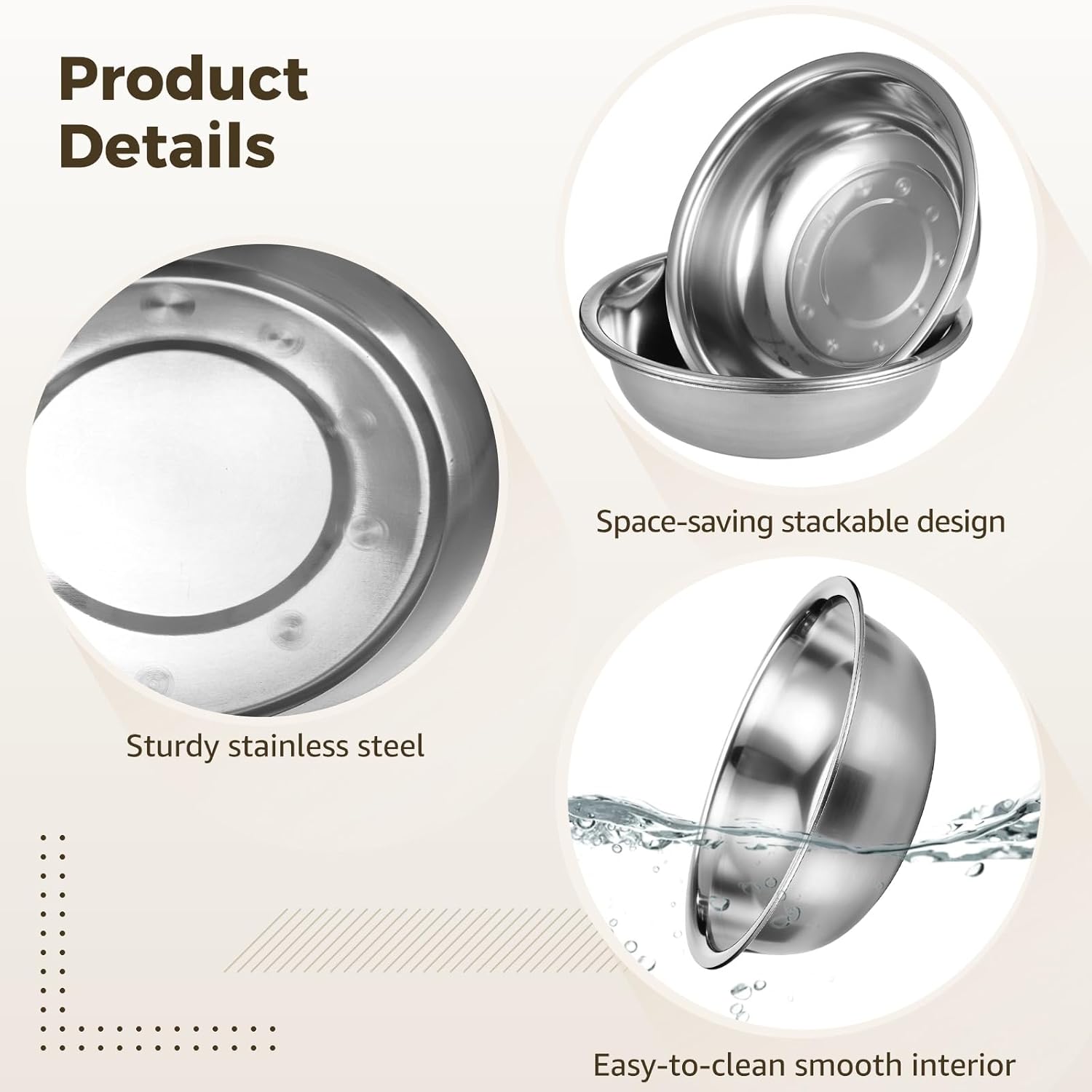 4 Pcs Stainless Steel Mixing Bowls, 13 x 3.5 in Extra Large Capacity Deepened Thickened Food Prep Basins, Kitchen Dough Kneading Salad Washing Pots for Baking, Cooking