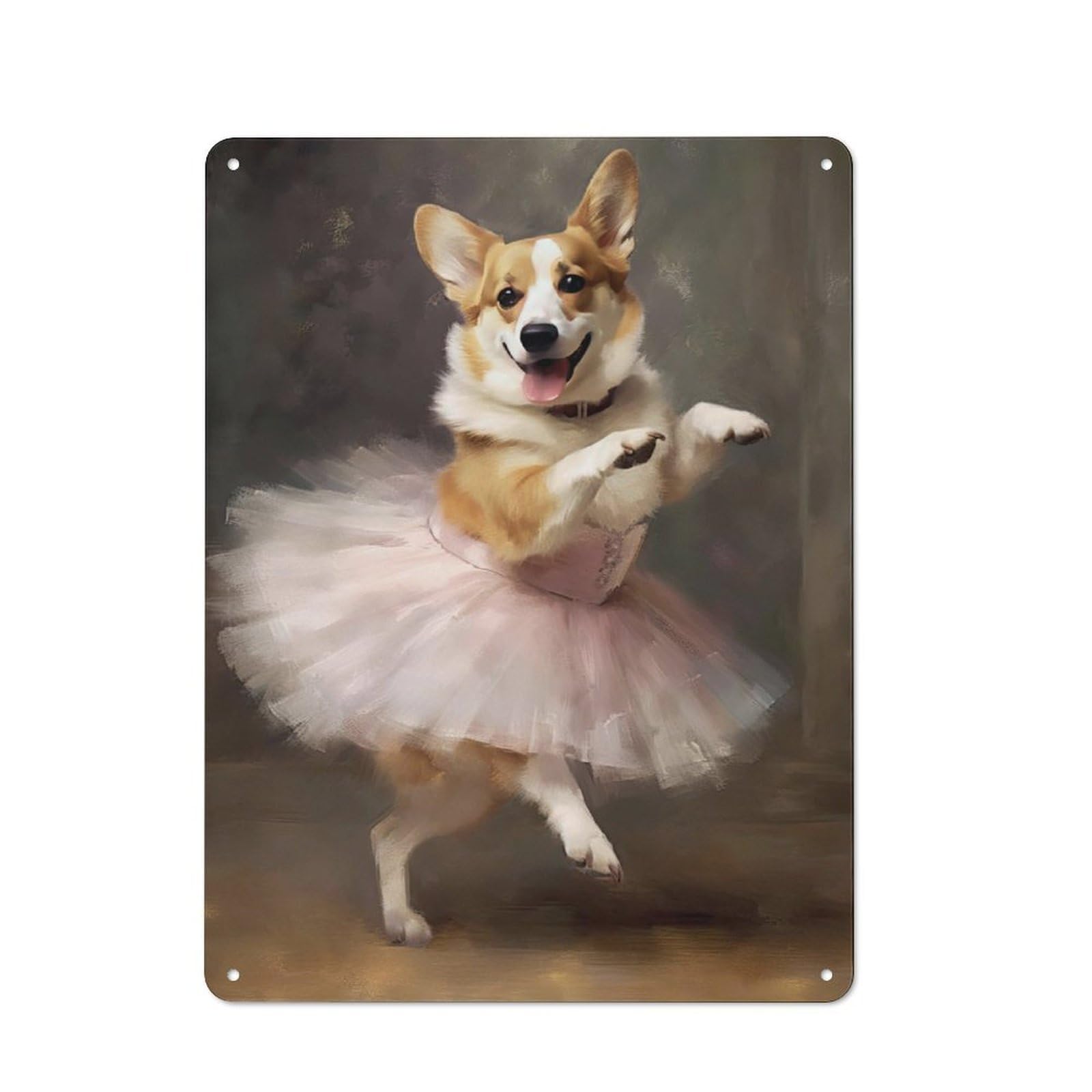 Junmoney Corgi Ballerina Tin Sign 40X30cm For Pub Or Café, Vintage Wall Decor, For Café Interior Fans, For Retro Home Interiors