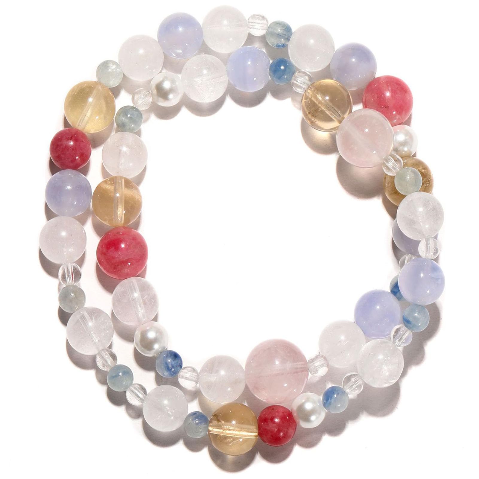 Bracciale in Cristallo Blu, Quarzo Rosa Rosa e Quarzo Trasparente – Gioielli con Pietre preziose multipietra per la Comunicazione Calma, L'Amore per se Stessi e l'amplificazione