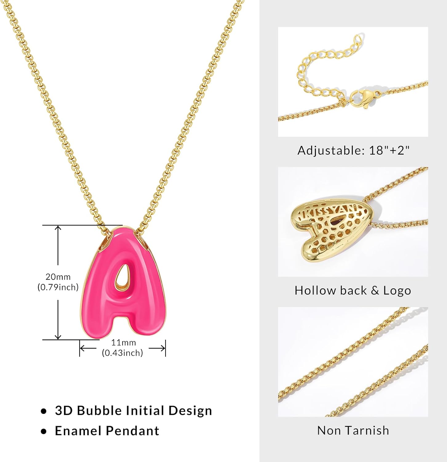 KissYan Bubble Letter Necklace for Women,14K Gold Plated Enamel Colorful Balloon Initial Pendant Box Chain Necklace, Dainty Jewelry Gift - Image 4