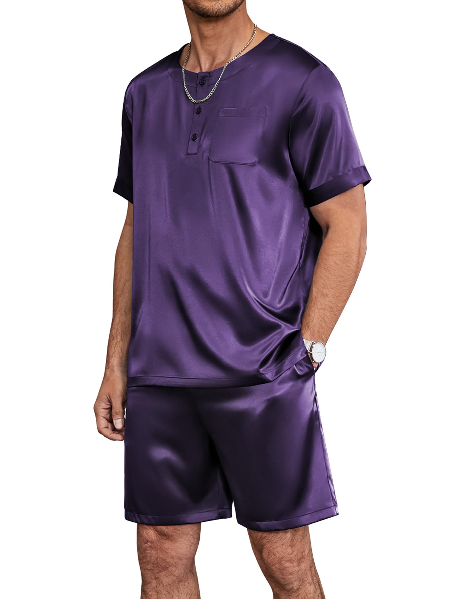 Ekouaer Mens Pajamas Set Silk Satin Pjs Sets