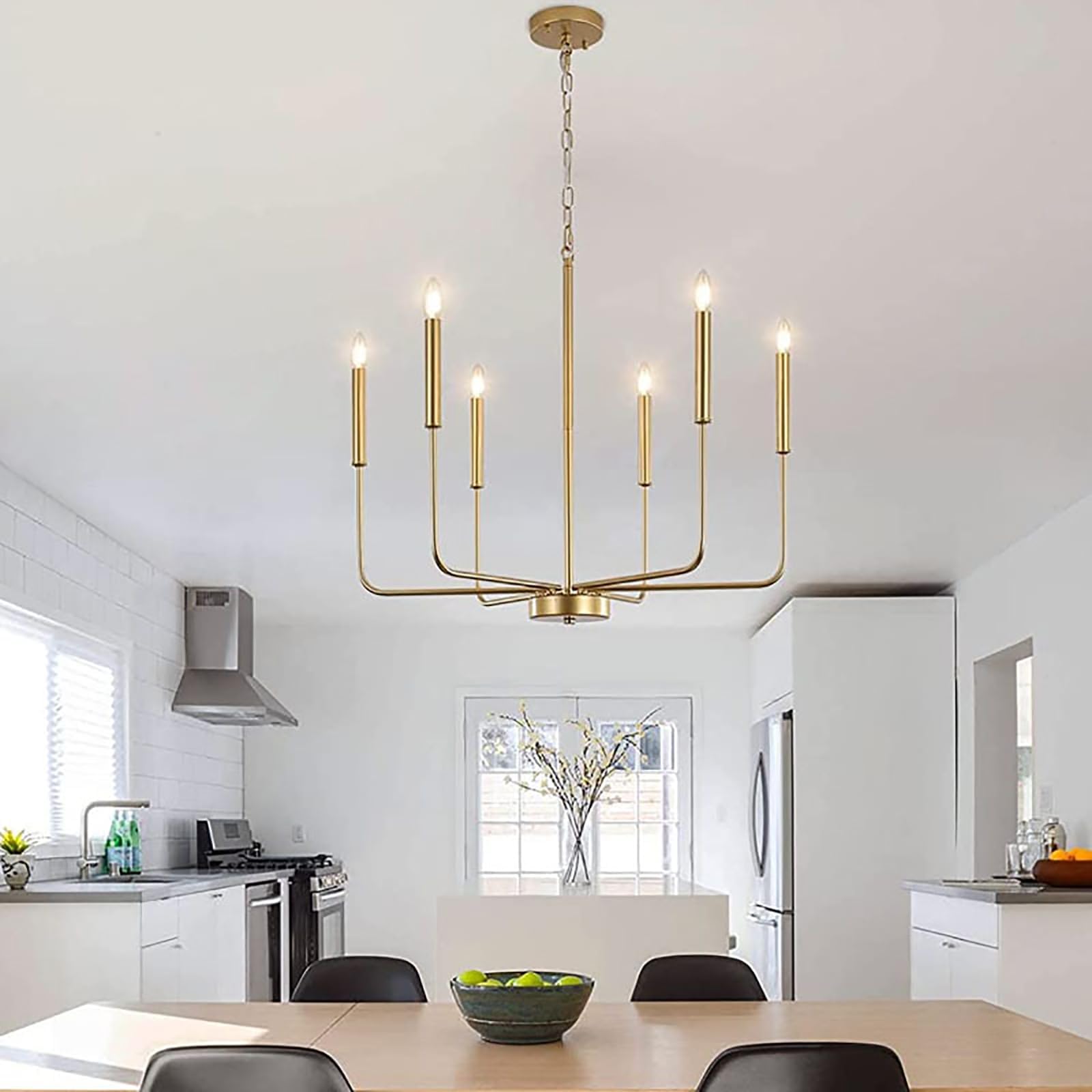Matte Black Chandelier 8 Light Modern Farmhouse Chandelier Industrial Pendant Light Fixtures Ceiling Hanging Candle Chandeliers for Dining Room Chandelier Over Table Kitchen (Gold,6 Lights)