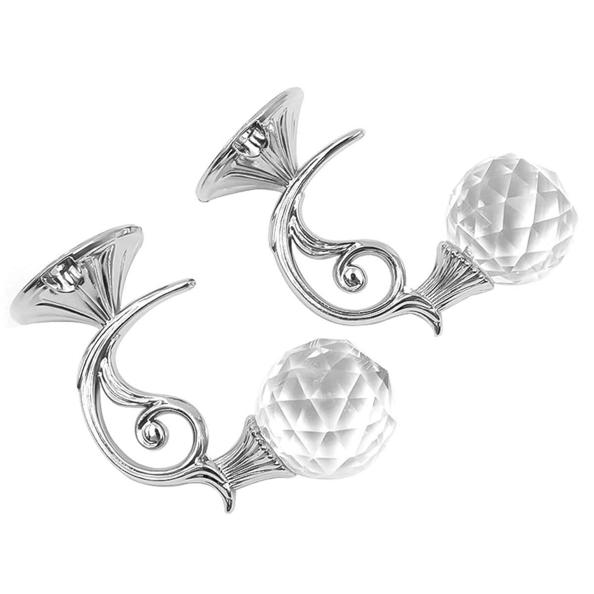 Tiardey Silver 2 Pcs Clear Crystal Curtain Holdbacks Wall Mounted Tassel Curtain Tieback Hook Drapery Tiebacks Hook Clothes Coat Hat Towel Hanger (Silver)