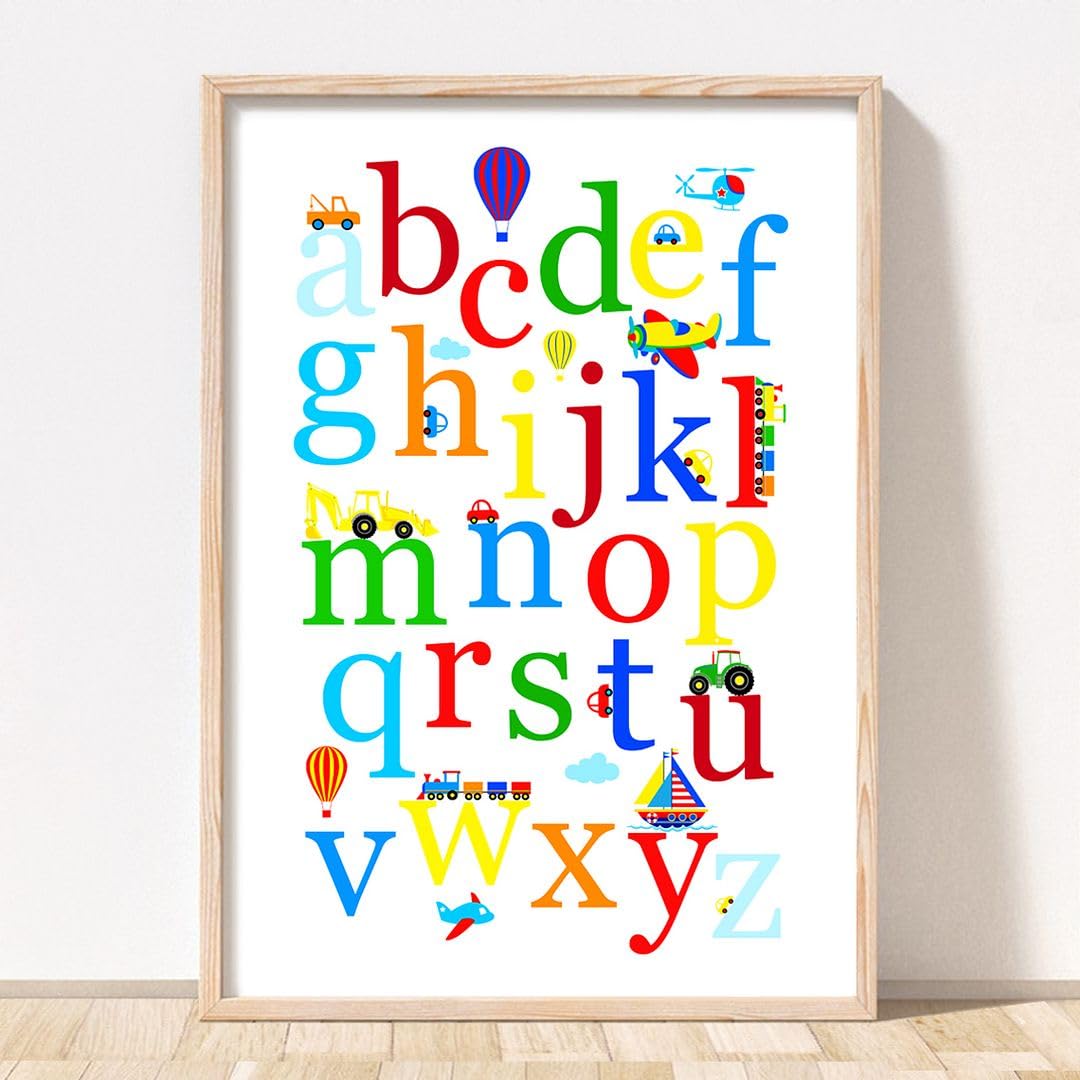 Rubybloom Designs Vehicle ABC Print Boys Nursery Picture Unframed Childrens Alphabet Wall Art Colourful Poster