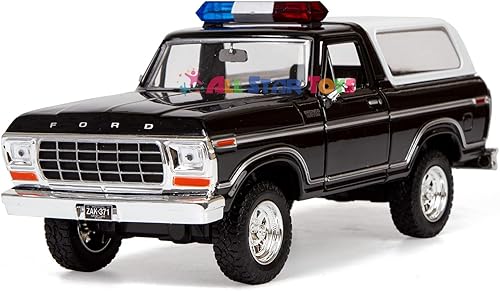 All Star Toys Motormax 1978 Ford Bronco Custom Policía Policial 124 Escala Diecast Modelo Auto 76983 Persecución policial en blanco con barra de luz