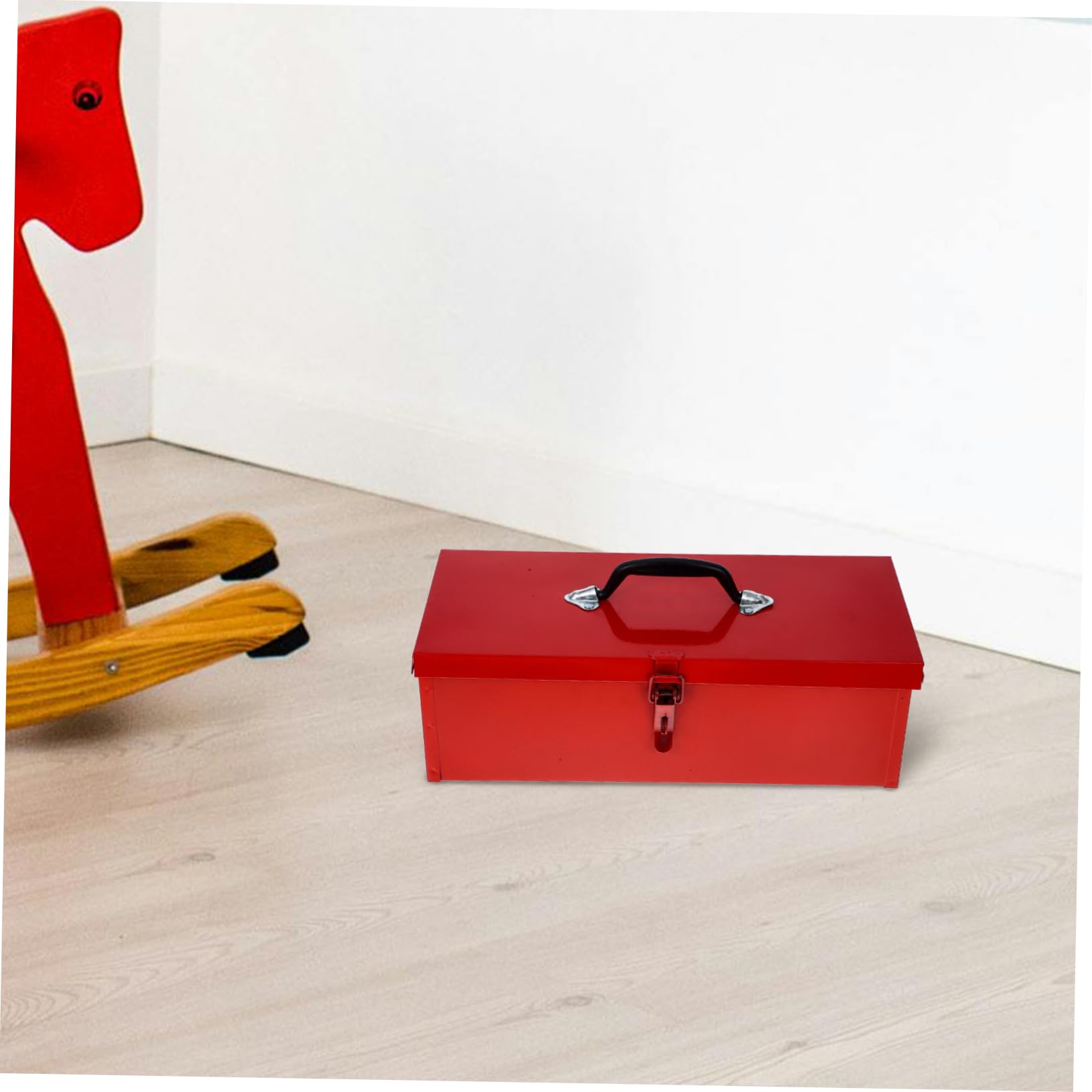 Contenitore Attrezzi Metallo Rosso in Lamiera, Portatile Fibbia | Scatola Attrezzi, Scatola Porta Attrezzi in Ferro, Chiusura e Maniglia Comoda Stile Casuale
