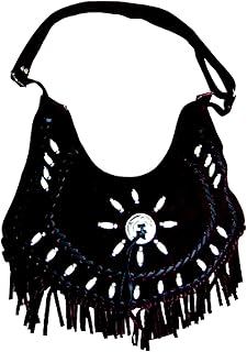 Fringe Suede Leather Purse Bag Shoulder Cross Body Straps Southwest Hair Pipes Cabachon