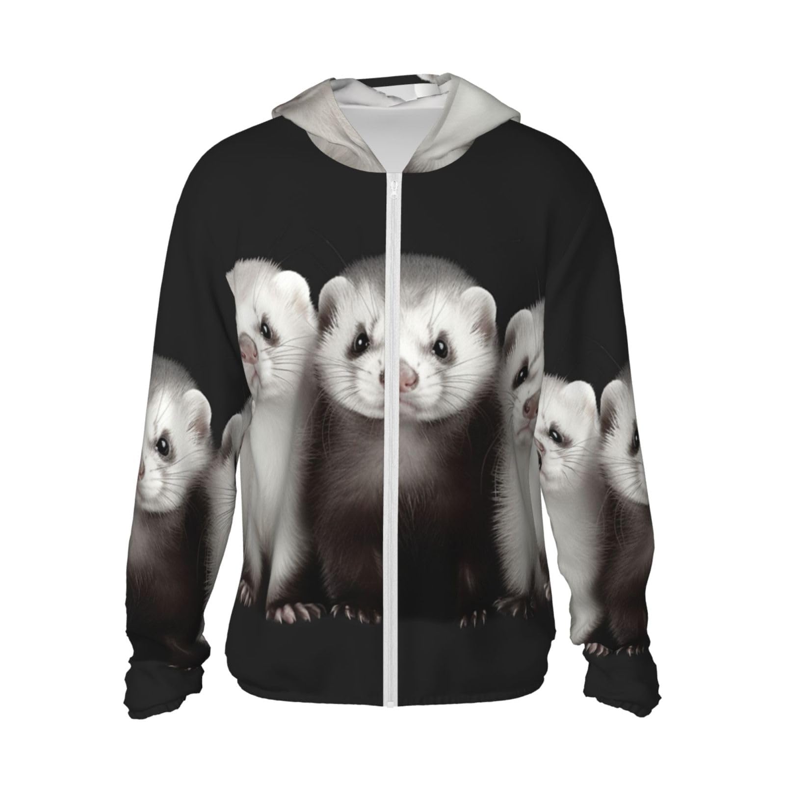 UPF 50+ Light Jacket Full Zip Sun Protection Hoodie for Women Men Long Sleeve Ferrets Sun Shirts Black