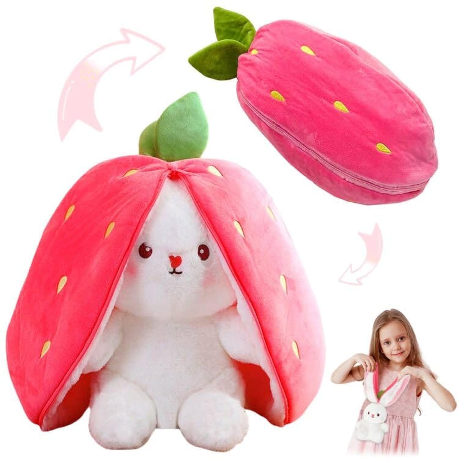 71Nmly Reversible Plush Bunny Toy,Bunny Stuffed Animal,Rabbit Muppet Toys,Cuddle Bunnies Toys,Strawberry Plush Cute Bunnies Plushie Toys For Boys Girls Kids & Adults Ideal Fluffy Gift(Strawberry)