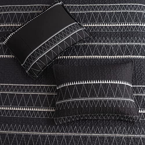 Durlengen Black Quilt Set California King Size 3Pcs,Bohemian Design With White & Black Geometric Pattern Printed On Black, All Season Lightweight Coverlet Sets(California King 112X104,Boho Black) #TOP5