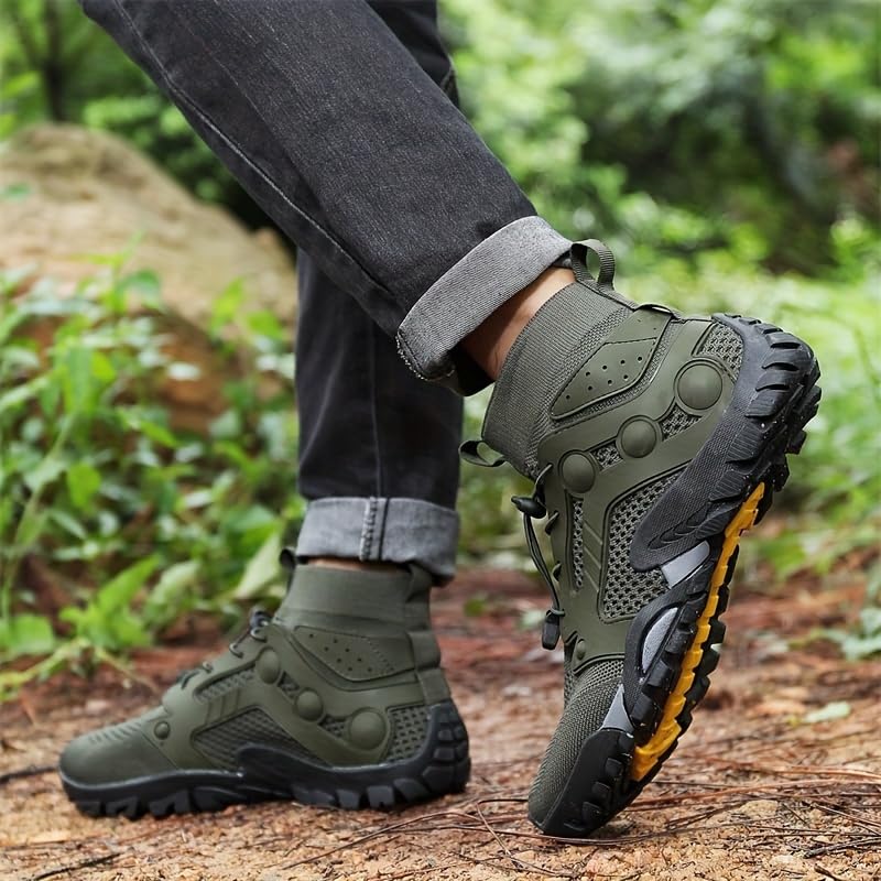 Large Size Men's Stylish high top Durable Hiking Boots, Comfortable Non-Slip lace-up Shoes, Suitable for Men's Outdoor Activities Sports Shoes2