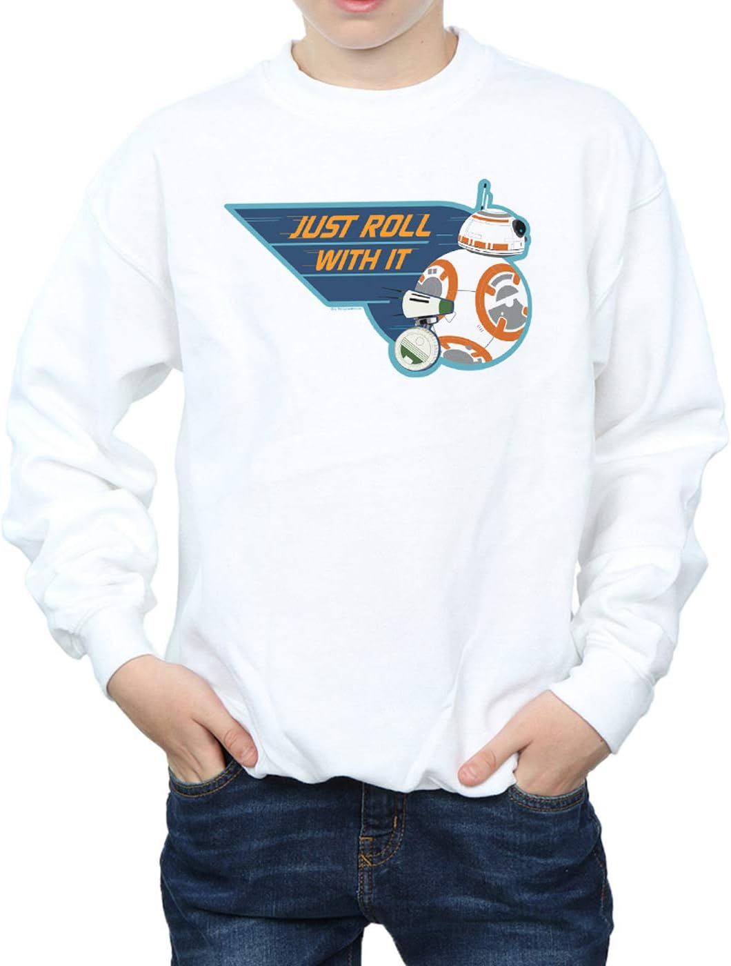 Star Wars Boys The Rise of Skywalker D-O & BB-8 Just Roll with It Sweatshirt White 12-13 Years