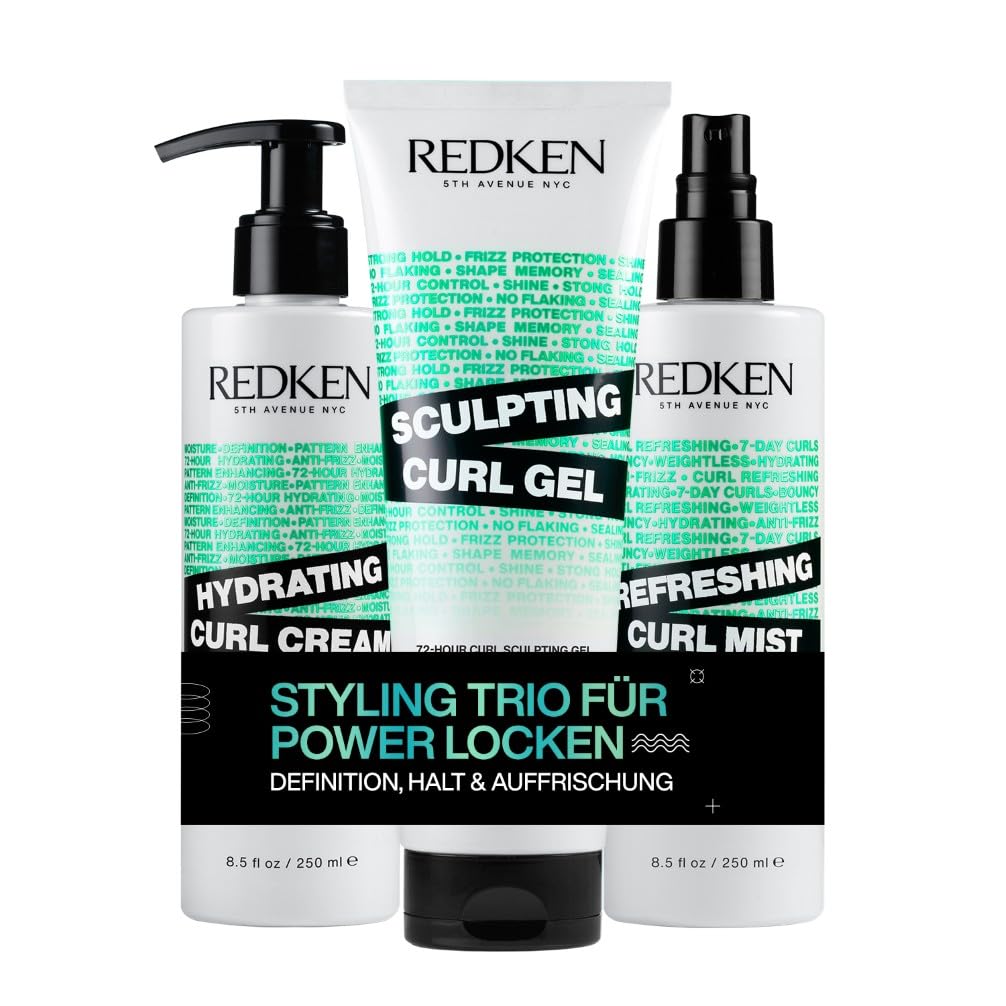 Redken Pflegeset Mit Cream, Spray und Gel für Locken - Refreshing Mist, Sculpting Gel und Hydrating Cream für Revitalisierte Locken und Hitzeschutz Bis 230° - Mit Squalan und Jojoba-Öl
