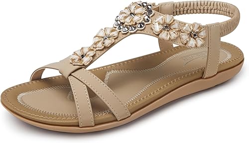 SHIBEVER - Sandalias planas para mujer, lindas y cómodas, con correa de tobillo, estilo bohemio, elegante, zapatos planos de verano