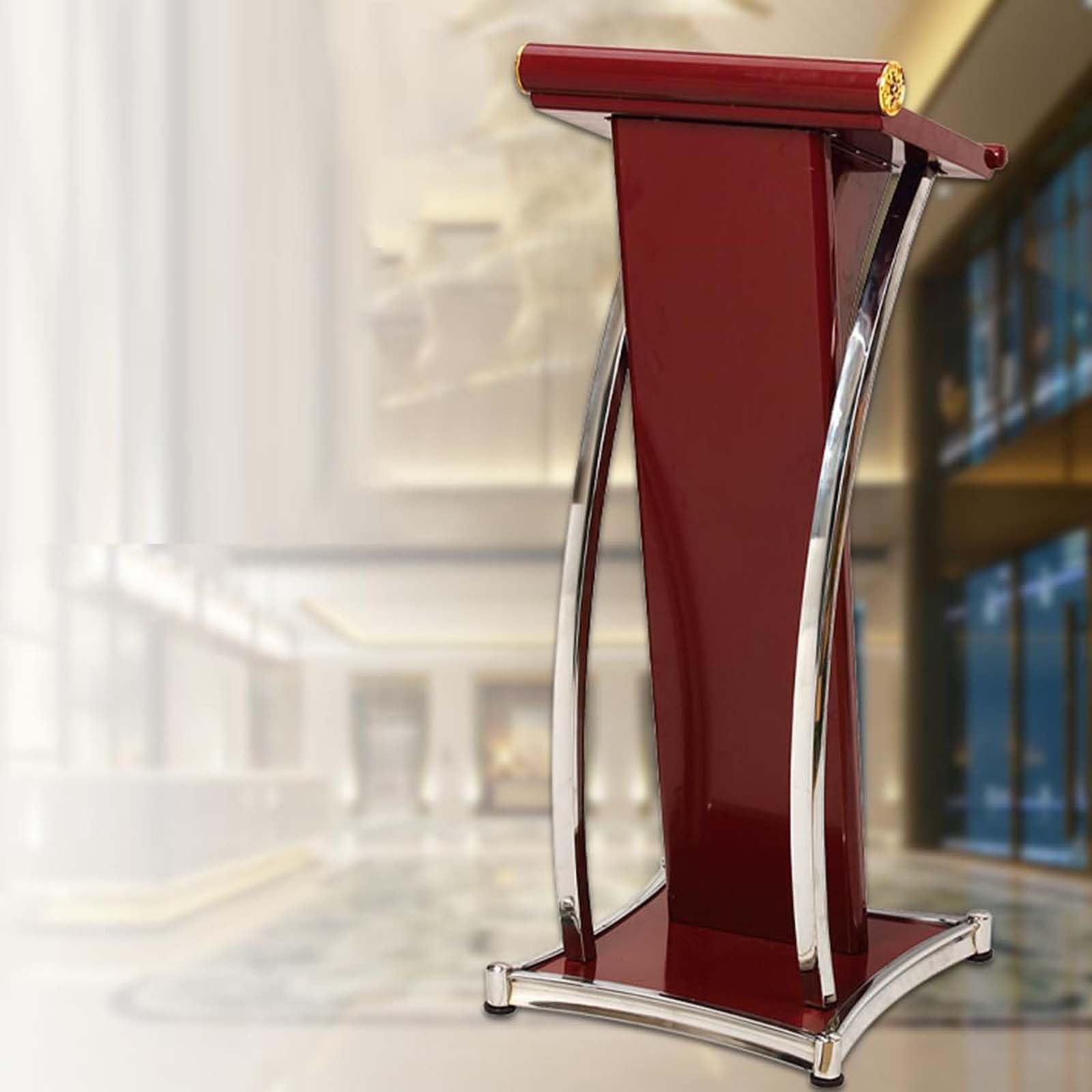Gebogenes Rednerpult aus Metall, freistehendes Rednerpult aus Edelstahl für Kirchenkonferenzen und Schulpräsentationen, modernes weißes Design, ideal für Büro und Compute