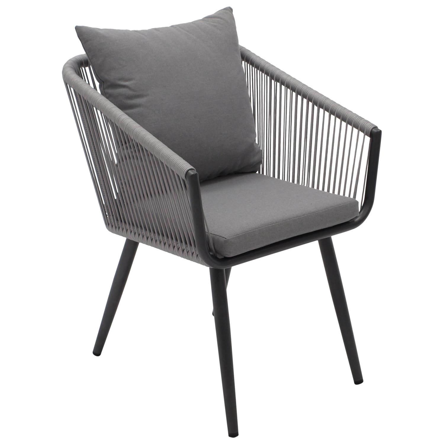 DEGAMO Gartenstuhl Riva, Aluminium wetterfest anthrazit + Rope grau, mit Kissen grau, modern, Outdoor, 2 STCK.