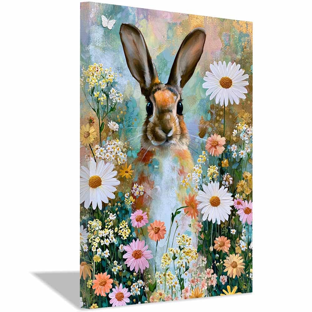 Peinture de lapin fleur sauvage tableau déco maison 30x45cm