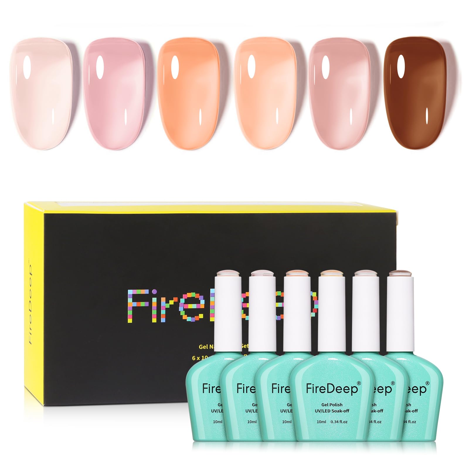 Firedeep Set Smalto Gel 10ml Senza HEMA 6 Colori Puri Jelly Nudo Rosa Beige Neutro Soak Off LED UV Manicure per Salone e Nail Art​