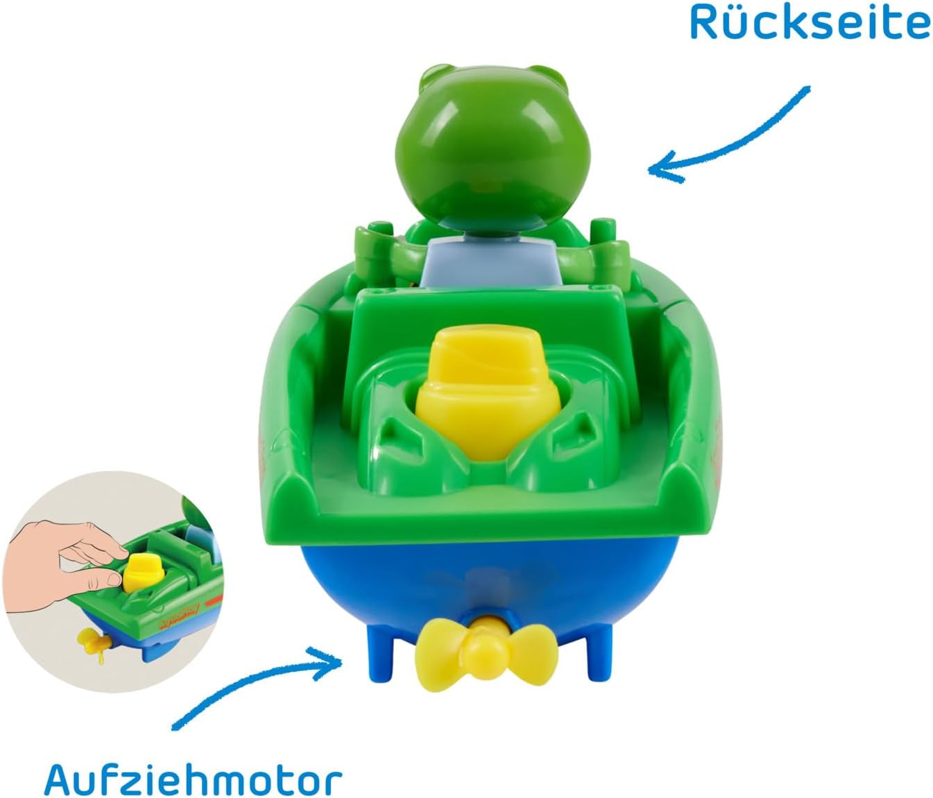 AquaPlay Sports Boat with Wind-Up Motor - Self-Propelled Play Boat, Battery-Free, Robust Wind-up System, Water Toy, Bathtub Pool, Beach, Blue Green, from 2 Years