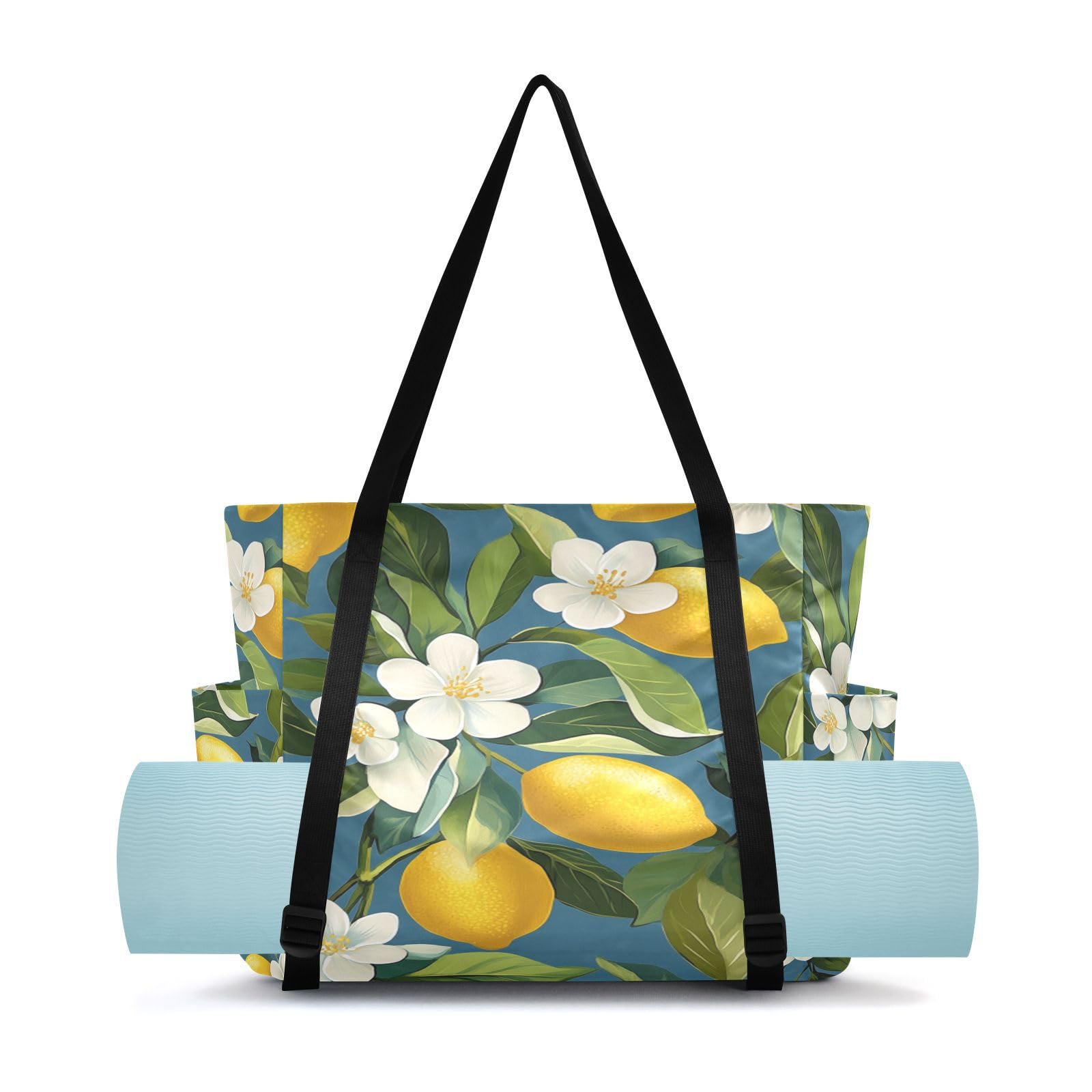 Lxqimora Blossom Branch Teal Blue Yoga Mat Bag for Women Water-Resistant Gym Bag with Yoga Mat Holder Tote Bag for Travel Gym Yoga Mat