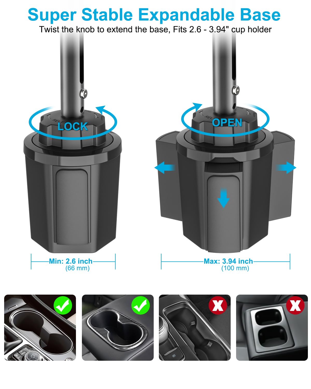 Portabicchieri da auto per tablet grande, fino a 15,6" e braccio regolabile in metallo a 360° | Heavy Duty Truck Cup Holder Tablet Stand per iPad Pro 13 12.9 Air Mini, Galaxy Tab, iPhone, 6.1-15.6 pollici Dispositivi