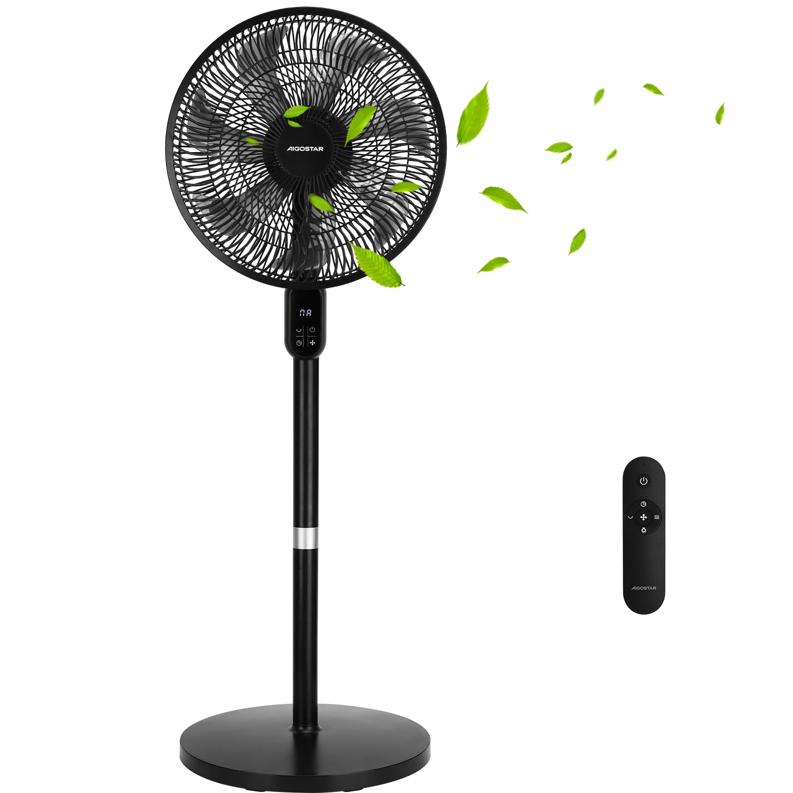 Aigostar Ventilateur sur Pied Silencieux 28dB avec Télécommande, 7 Pales Ventilateur Puissant, Oscillation 120°, Hauteur Réglable 91-125cm, Minuterie 12H, 3 Vitesses/Modes, pour Chambre Salon