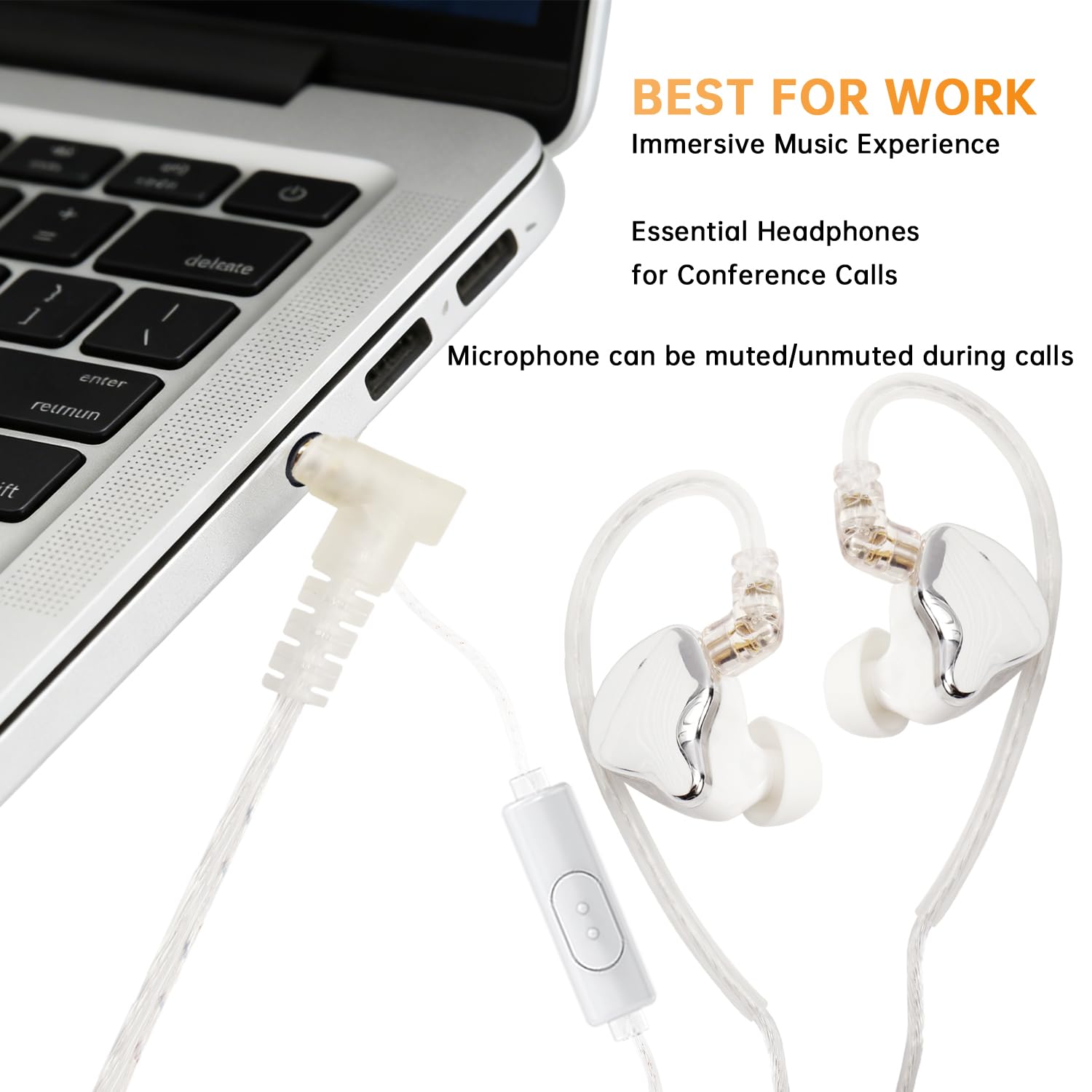 Dual Magnet Auricolari con Filo, Alta Risoluzione Alto Volume Hifi Cuffie in Ear, Cavo Rimovibile, Cuffiette Con Ganci Orecchie over Ear, Isolamento Acustico, Jack da 3,5 mm, Con Mic, Bianco