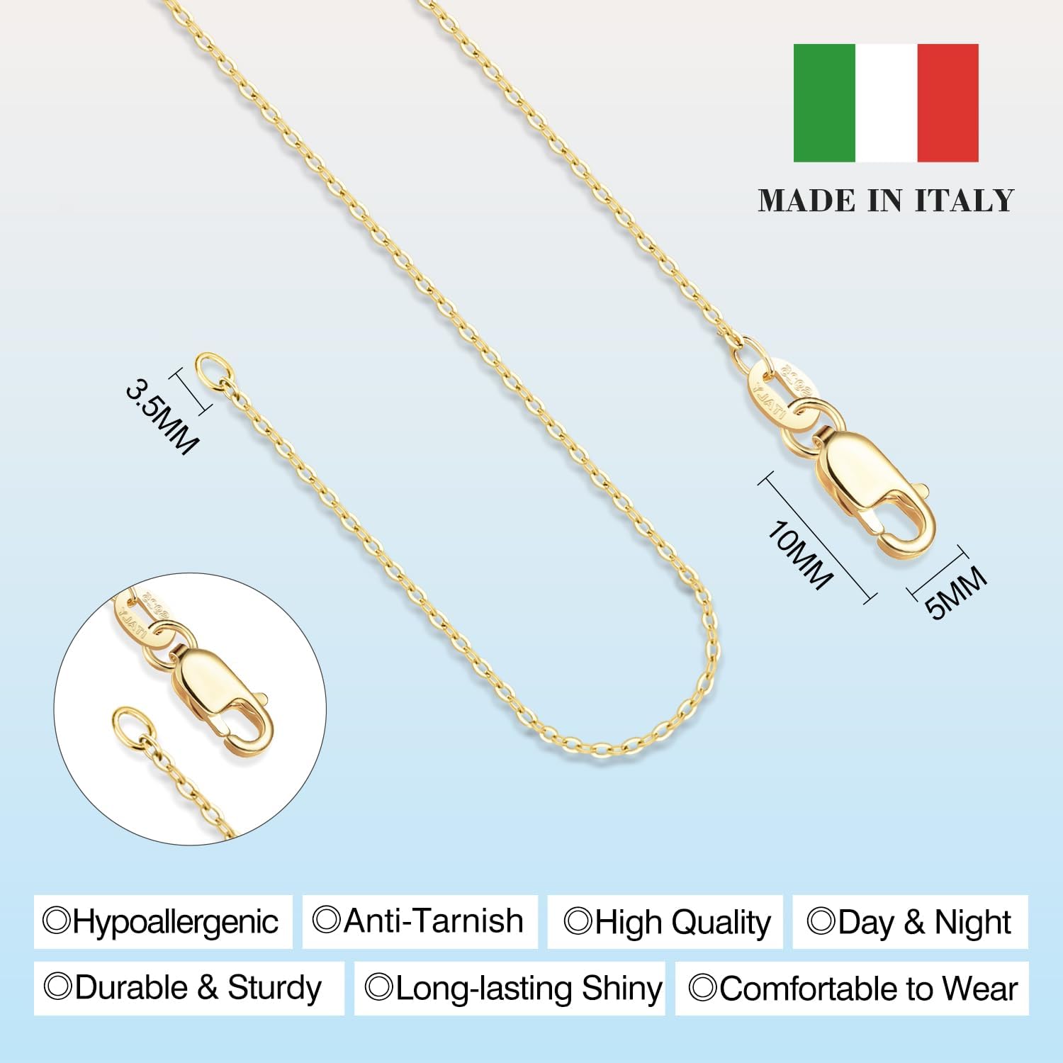 18k Over Gold Chain Necklace for Women, 1.1mm Dainty Cable Chain Gold Chain for Women Non Tarnish & Sturdy Women's Chain, 14 Inches - Image 4